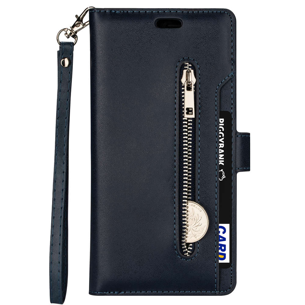 iPhone 15 hoesje - Bookcase - Koord - Pasjeshouder - Portemonnee - Rits - Kunstleer - Blauw