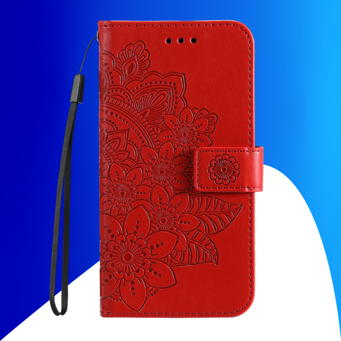 JVS Products iPhone 15 Plus hoesje -  Bookcase -  Pasjeshouder -  Portemonnee -  Bloemenprint -  Kunstleer -  Rood