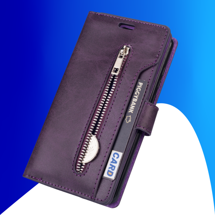 JVS Products iPhone 15 Plus hoesje - Bookcase - Koord - Pasjeshouder - Portemonnee - Rits - Kunstleer - Paars