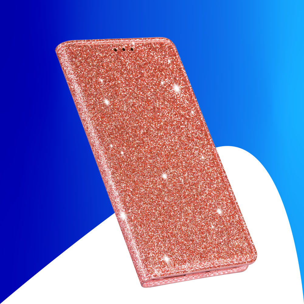 JVS Products iPhone 15 Pro Max hoesje - Bookcase - Pasjeshouder - Portemonnee - Glitter - TPU - Rose Goud