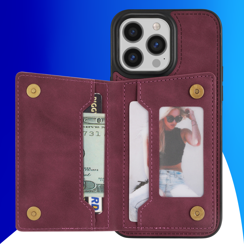 JVS Products iPhone 15 Pro hoesje - Backcover - Pasjeshouder - Portemonnee - Camerabescherming - Stijlvol patroon - TPU - Bordeaux Rood