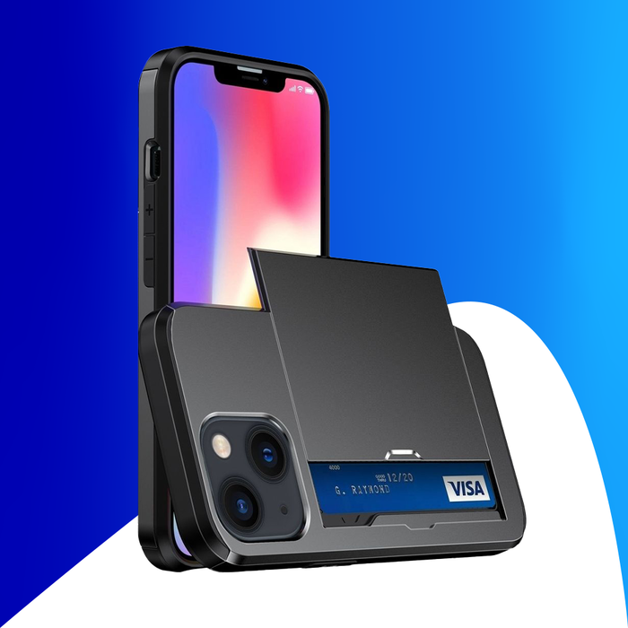 JVS Products iPhone 15 hoesje - Backcover - Hardcase - Pasjeshouder - Portemonnee - Shockproof - TPU - Zwart