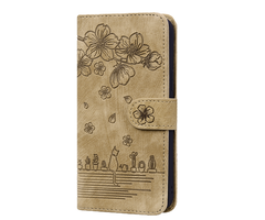 JVS Products iPhone 15 hoesje - Bookcase - Koord - Pasjeshouder - Portemonnee - Camerabescherming - Bloemenpatroon - Kunstleer - Bruin