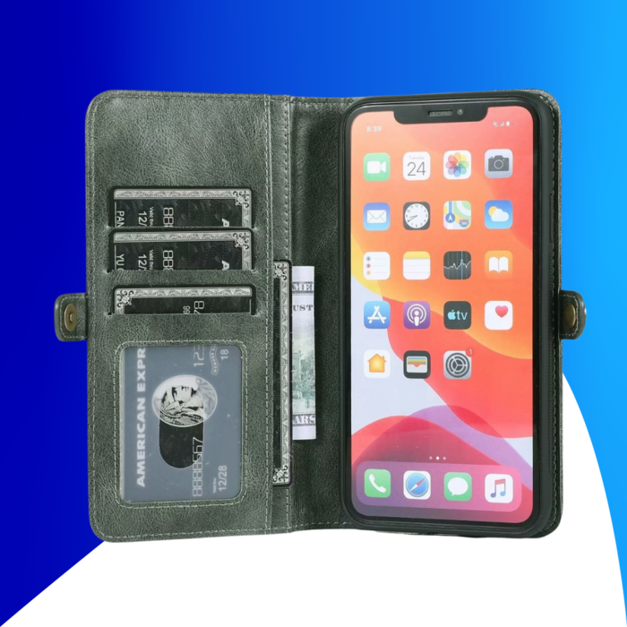 JVS Products iPhone 15 Plus hoesje -  Bookcase -  Afneembaar 2 in 1 -  Backcover -  Pasjeshouder -  Portemonnee -  Kunstleer -  Groen