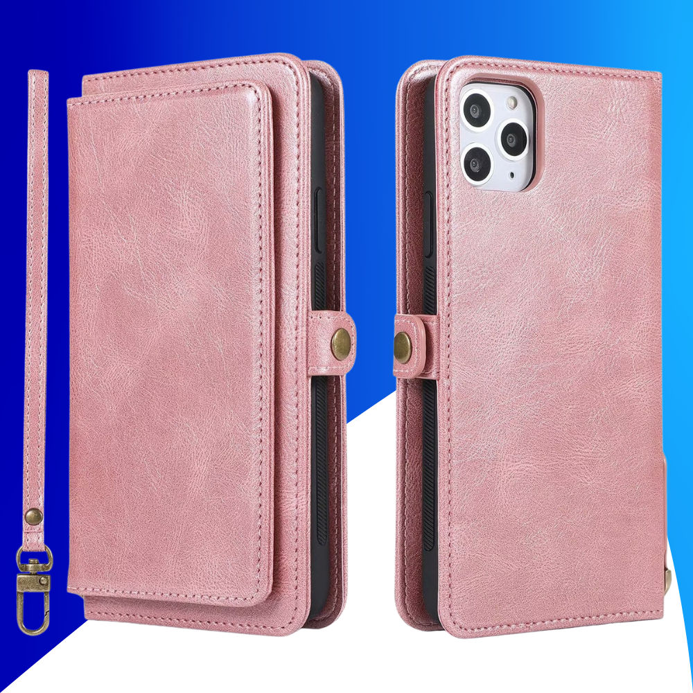 JVS Products iPhone 15 Pro hoesje - Bookcase - Afneembaar 2 in 1 - Backcover - Pasjeshouder - Portemonnee - Kunstleer - Rose Goud