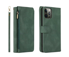 JVS Products iPhone 15 Pro Max hoesje -  Bookcase -  Pasjeshouder -  Portemonnee -  Rits -  Kunstleer -  Groen