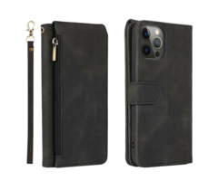 JVS Products iPhone 15 Pro Max hoesje - Bookcase - Pasjeshouder - Portemonnee - Rits - Kunstleer - Zwart