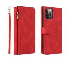 JVS Products iPhone 15 hoesje -  Bookcase -  Pasjeshouder -  Portemonnee -  Rits -  Kunstleer -  Rood