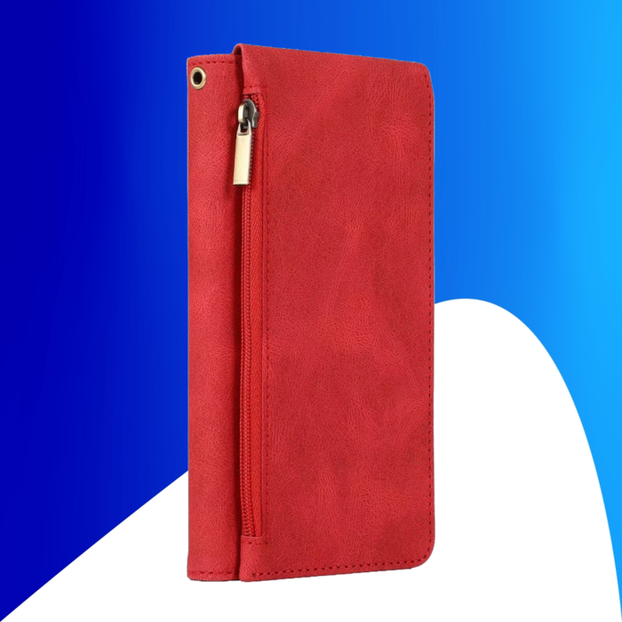 JVS Products iPhone 15 hoesje -  Bookcase -  Pasjeshouder -  Portemonnee -  Rits -  Kunstleer -  Rood