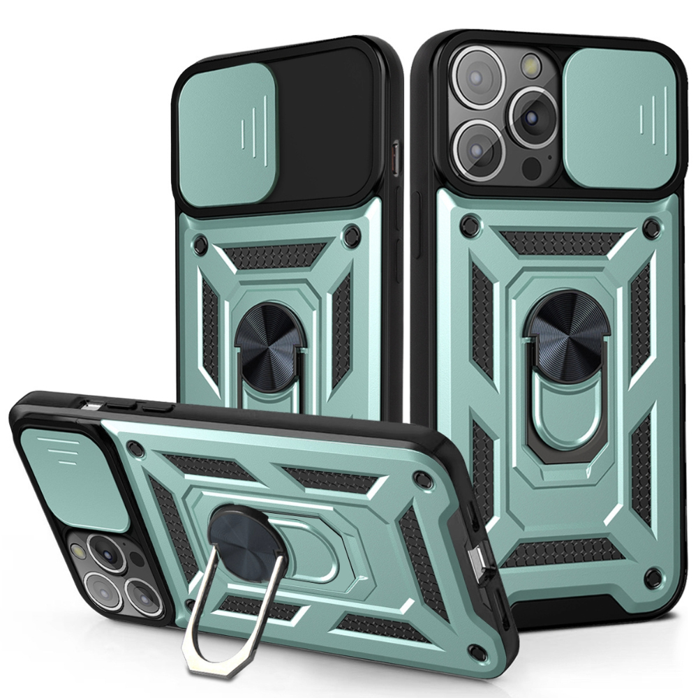 iPhone 15 hoesje - Backcover - Rugged Armor - Camerabescherming - Extra valbescherming - TPU - Groen afbeelding