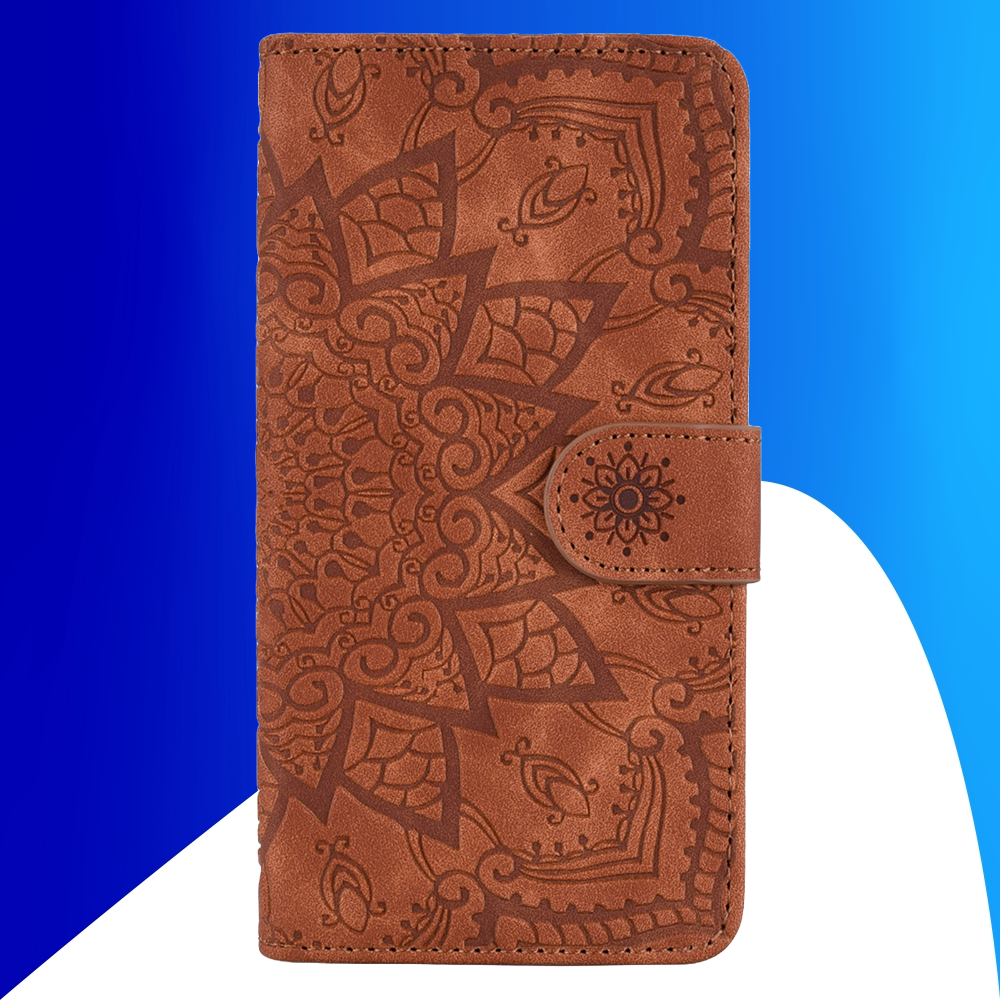 JVS Products iPhone 15 Pro Max hoesje - Bookcase - Pasjeshouder - Portemonnee - Mandalapatroon - Kunstleer - Bruin