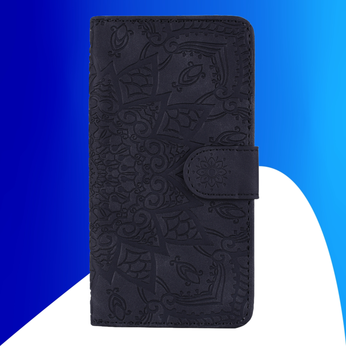 JVS Products iPhone 15 Plus hoesje -  Bookcase -  Pasjeshouder -  Portemonnee -  Mandalapatroon -  Kunstleer -  Zwart