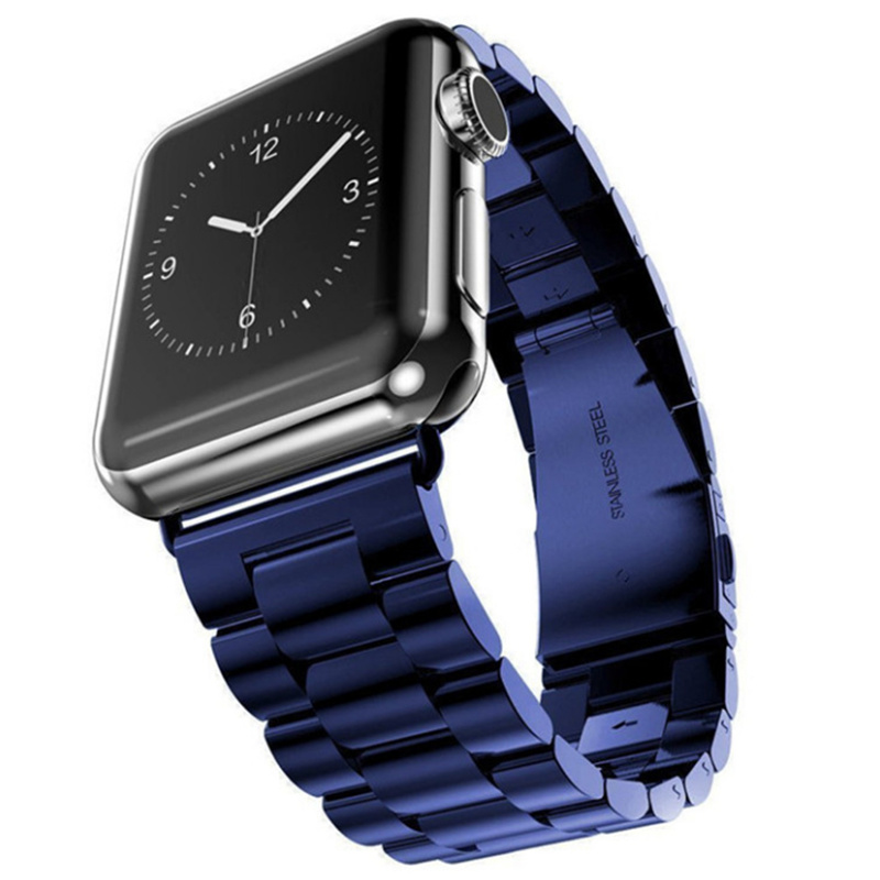 Bandje geschikt voor Apple Watch 38/40MM - Maat One Size - Metalen band - Polsband - Vlindersluiting - Metaal - Blauw afbeelding
