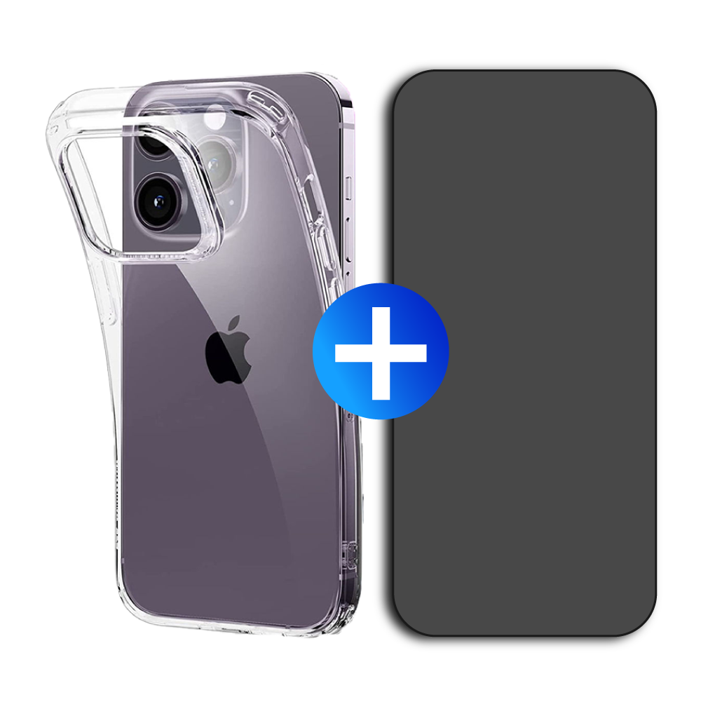 iPhone 15 Pro Backcover hoesje + Privacy Screenprotector - Transparant - Extra Dun - iPhone 15 Pro - Hoes - Cover - Case - Screenprotector kit