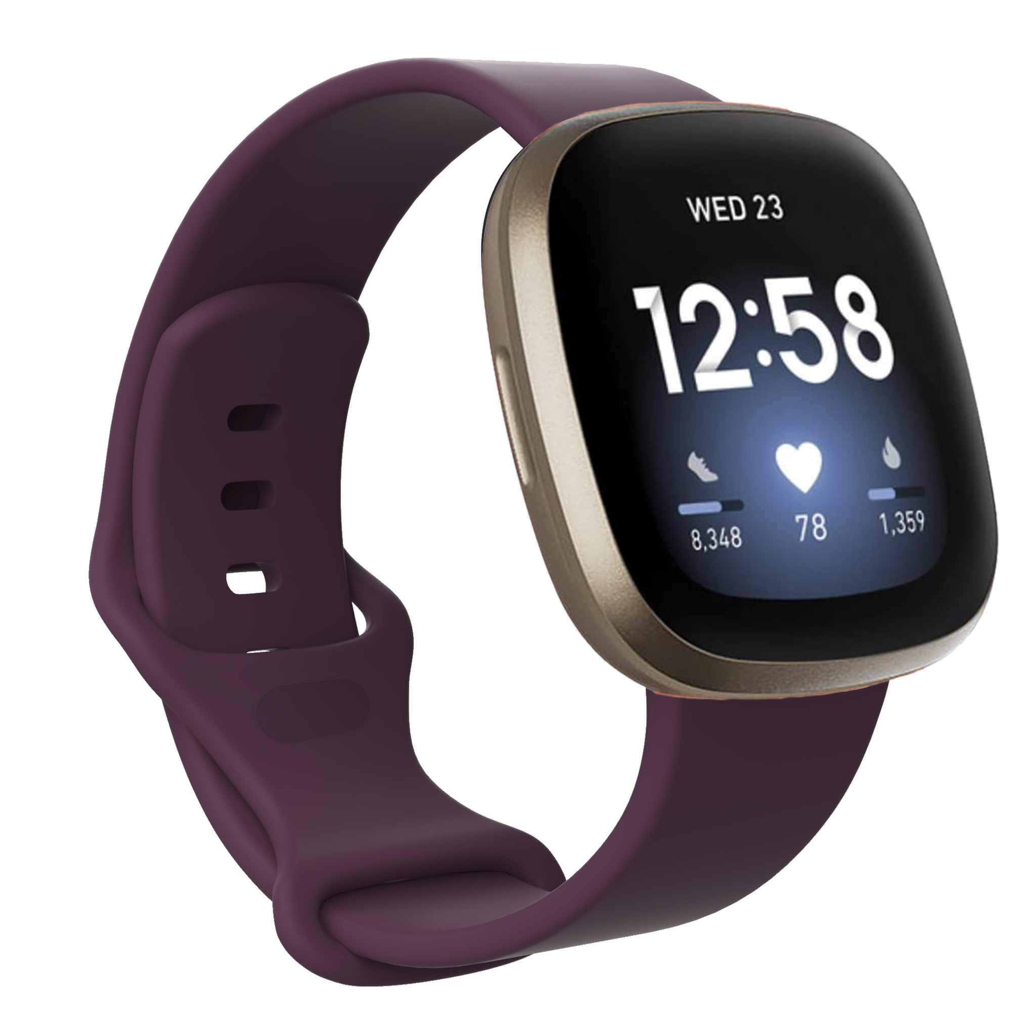 Bandje geschikt voor Fitbit Fitbit Versa 3 - Polsband - Horlogebandje - Siliconen - Auberginepaars - Maat S