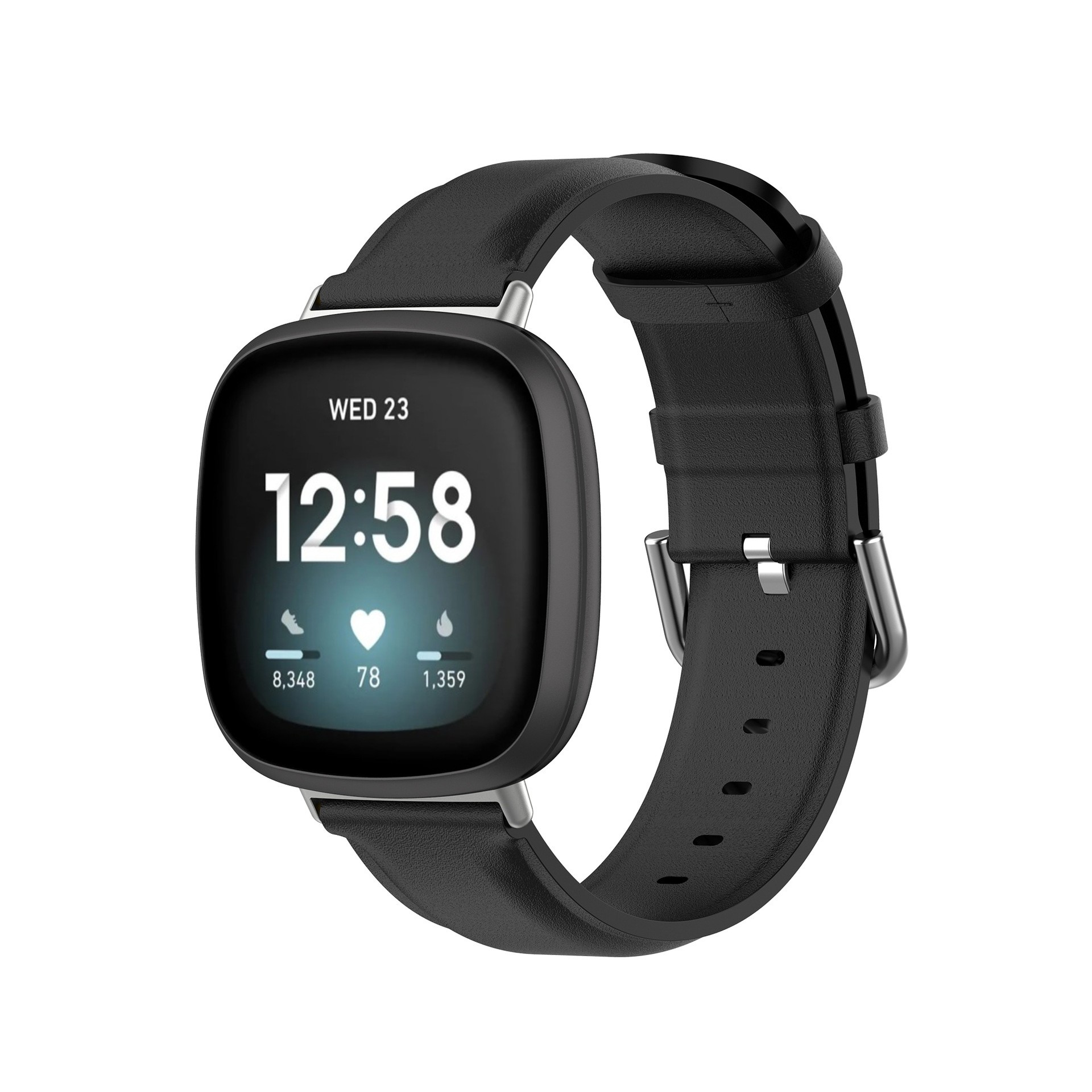 Bandje geschikt voor Fitbit Fitbit Versa 3 - Horlogebandje - Polsband - Kunstleer - Zwart - Maat S