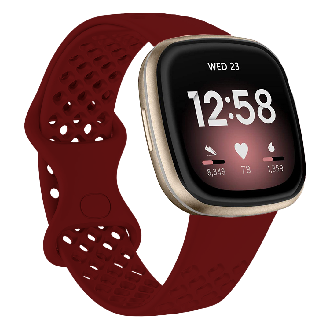 Bandje geschikt voor Fitbit Fitbit Versa 3 - Polsband - Horlogebandje - Siliconen - Donkerrood - Maat S