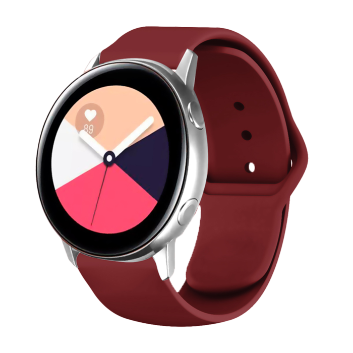 JVS Products Bandje geschikt voor Samsung Galaxy Watch 40/41/42/44/45/46MM - Geschikt voor Samsung Galaxy Watch 1/2/3/4/5/6/7/Classic Watch 4/Watch 5 Pro/Watch 6 Classic/Watch Active/Watch Active 2 - Maat One Size - Horlogebandje - Siliconen - Bordeaux Rood