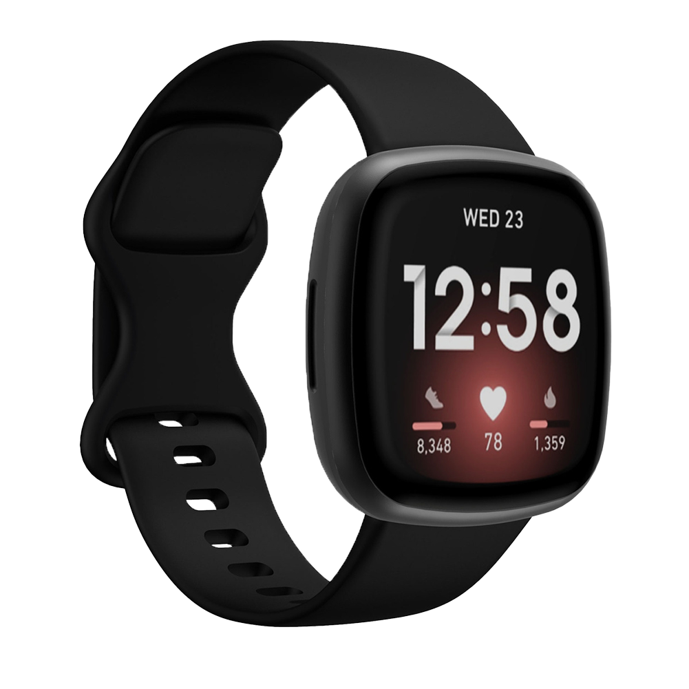 Bandje geschikt voor Fitbit Versa/Sense - Geschikt voor Fitbit Sense 1/2/Fitbit Versa Original/2/3 - Maat L - Horlogebandje - Siliconen - Zwart