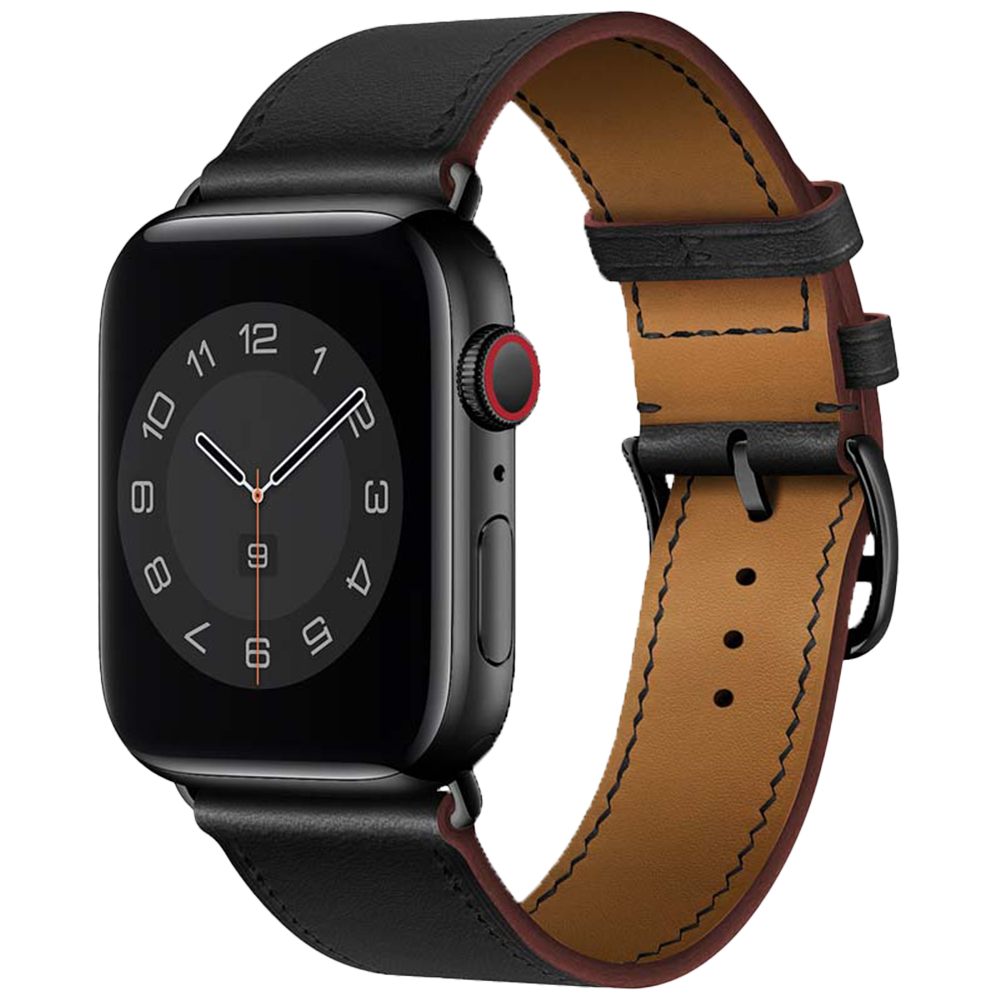 Bandje geschikt voor Apple Watch 42/44MM - Geschikt voor Series 1/2/3/4/5/6/7/8/9/SE/Ultra 1&2 - Maat One Size - Horlogebandje - Leren - Zwart