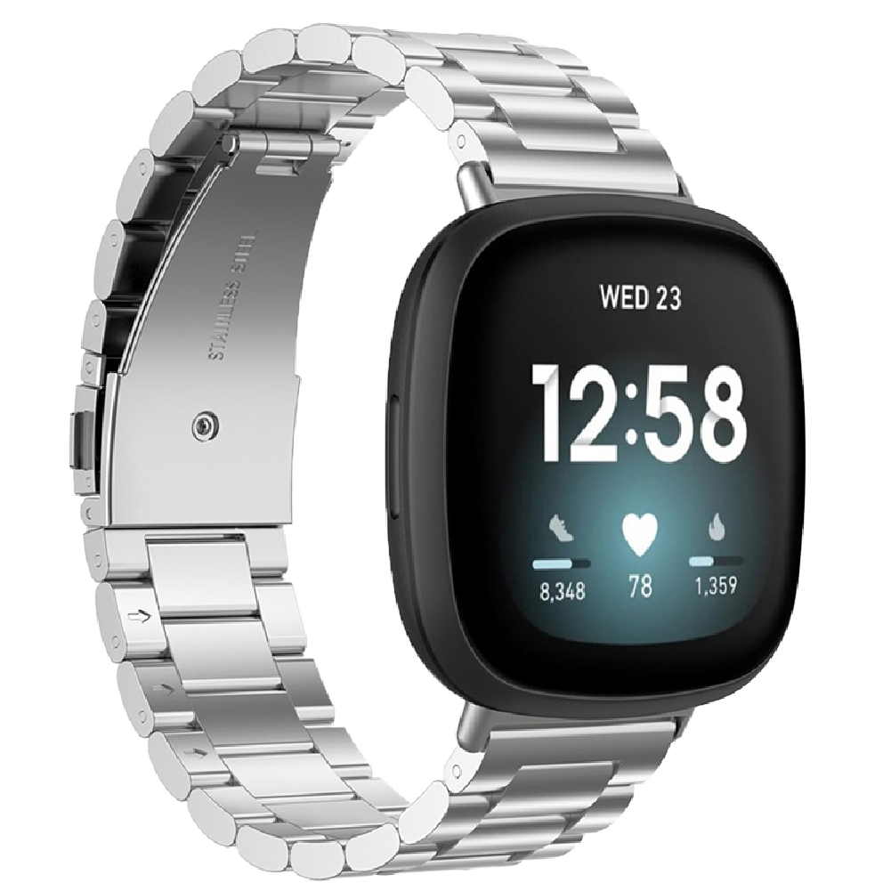 Bandje geschikt voor Fitbit Versa/Sense - Geschikt voor Fitbit Sense 1/2/Fitbit Versa Original/2/3 - Maat One Size - Horlogebandje - Metaal - Zilver