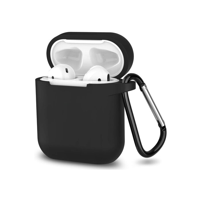 JVS Products Hoesje geschikt voor Airpods 1 en 2 - Softcase - Sleutelhanger - Cover - Extra dun - Siliconen - Zwart