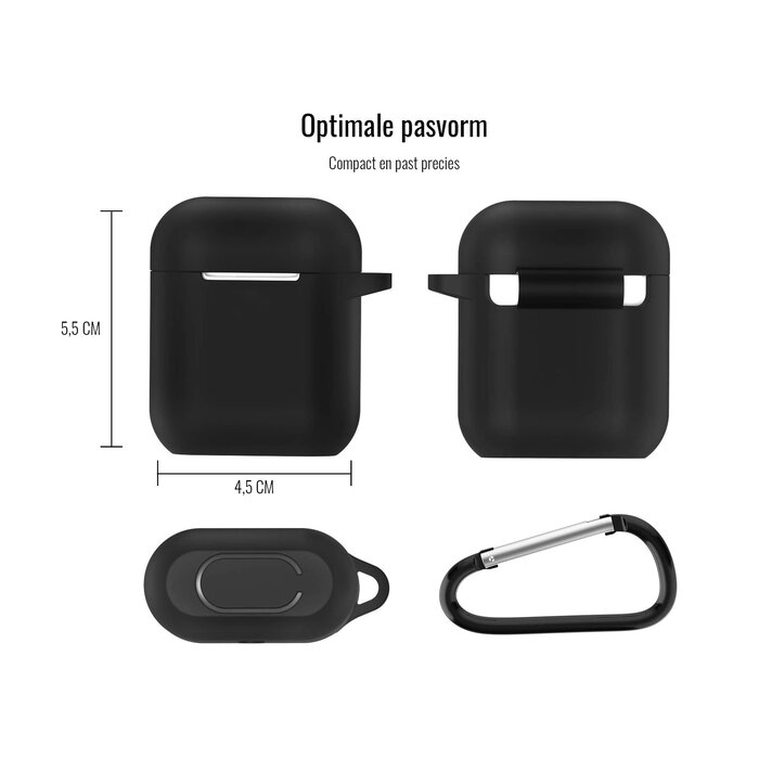 JVS Products Hoesje geschikt voor Airpods 1 en 2 - Softcase - Sleutelhanger - Cover - Extra dun - Siliconen - Zwart