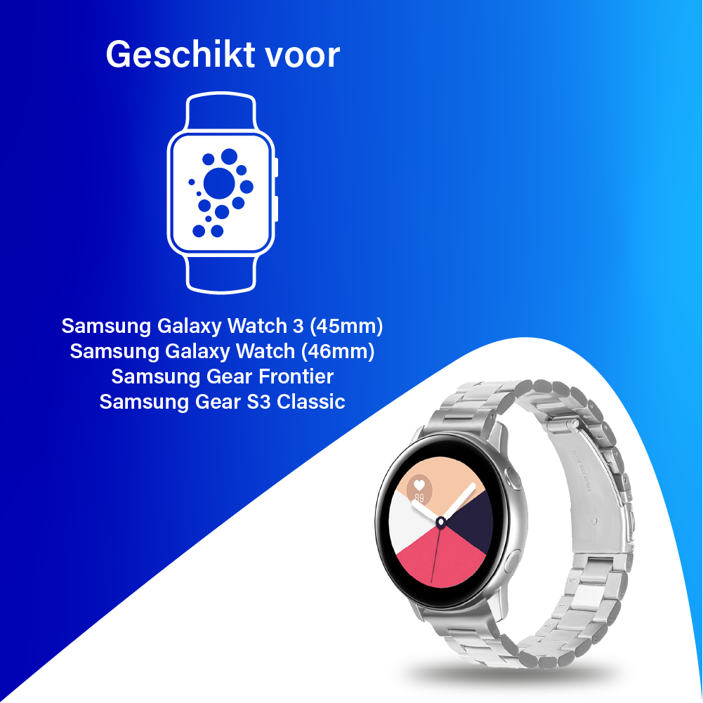 JVS Products Bandje geschikt voor Samsung Galaxy Watch 45/46MM - Geschikt voor Samsung Galaxy Watch 1/3/Gear S3 Classic/Gear S3 Frontier - Maat One Size - Horlogebandje - Metaal - Zilver