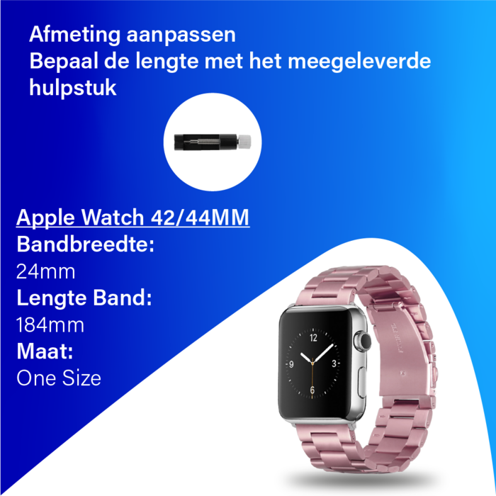 JVS Products Bandje geschikt voor Apple Watch 42/44MM - Geschikt voor Series 1/2/3/4/5/6/7/8/9/SE/Ultra 1&2 - Maat One Size - Horlogebandje - Metaal - Roze