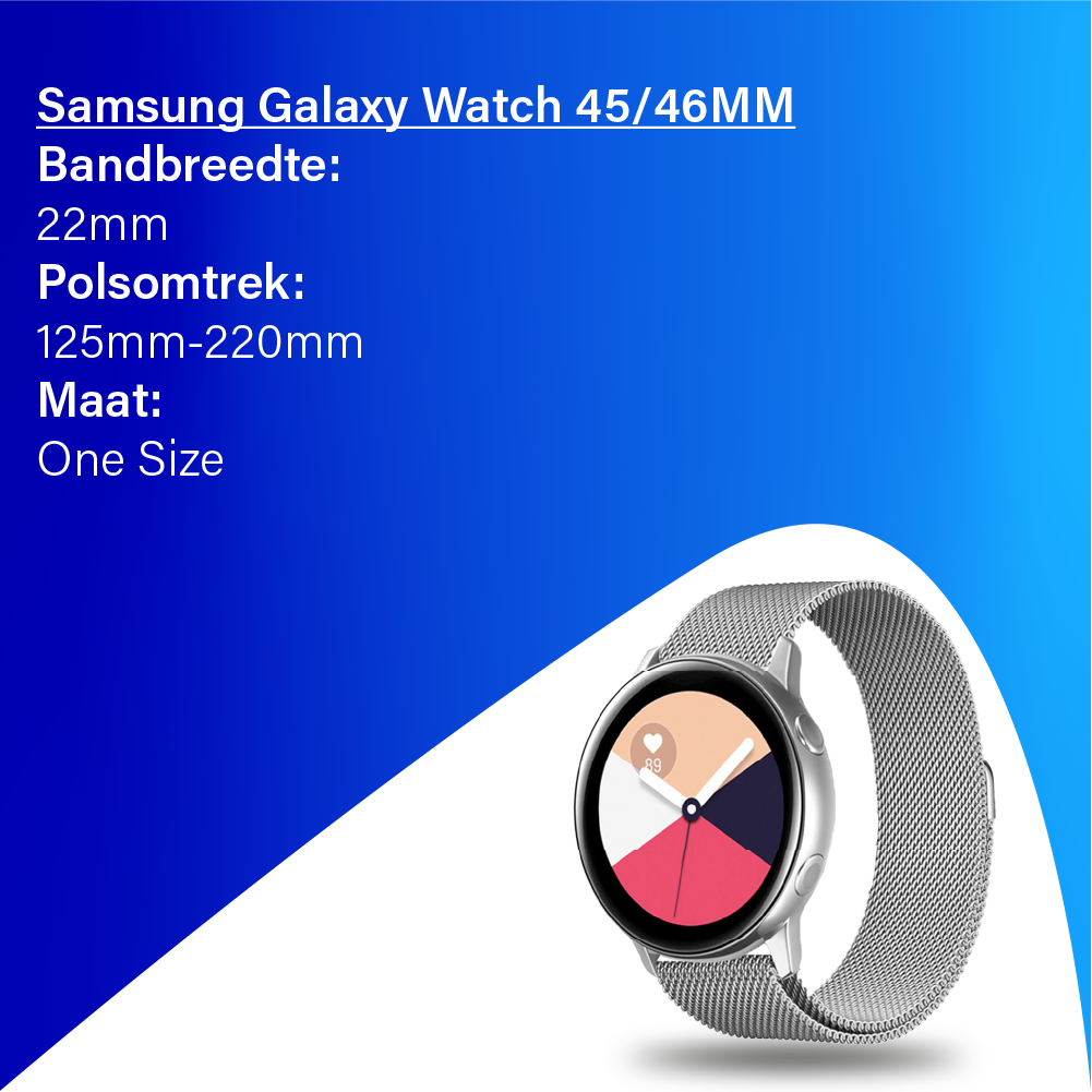 JVS Products Bandje geschikt voor Samsung Galaxy Watch 45/46MM - Geschikt voor Samsung Galaxy Watch 1/3/Gear S3 Classic/Gear S3 Frontier - Maat One Size - Horlogebandje - Milanees - Zilver