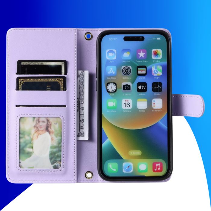 JVS Products iPhone XR hoesje - Bookcase - Pasjeshouder - Koord - Kunstleer - Paars