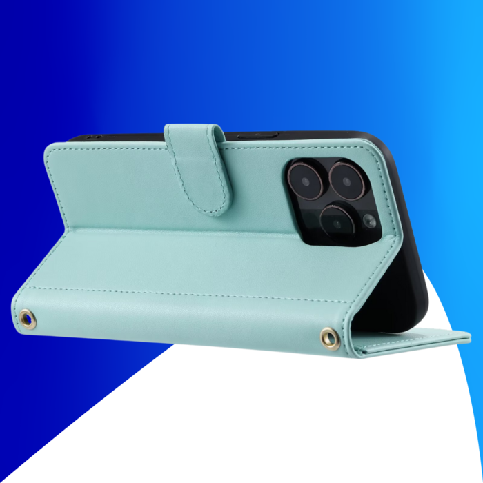 JVS Products iPhone XR hoesje - Bookcase - Pasjeshouder - Koord - Kunstleer - Turquoise