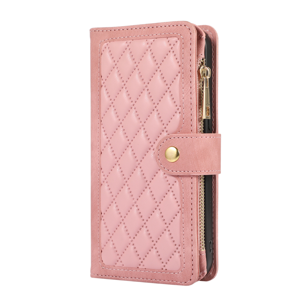 iPhone 15 hoesje - Bookcase - Pasjeshouder - Portemonnee - Koord - Kunstleer - Roze afbeelding