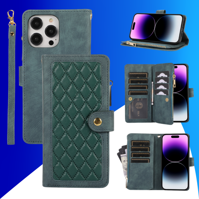 JVS Products iPhone 14 Pro hoesje - Bookcase - Pasjeshouder - Portemonnee - Koord - Kunstleer - Groen
