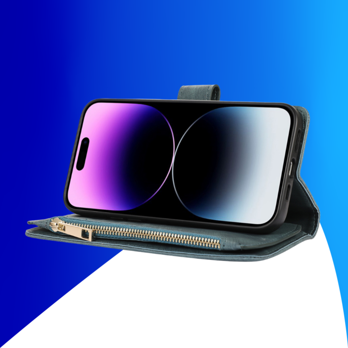 JVS Products iPhone 14 Pro hoesje - Bookcase - Pasjeshouder - Portemonnee - Koord - Kunstleer - Groen