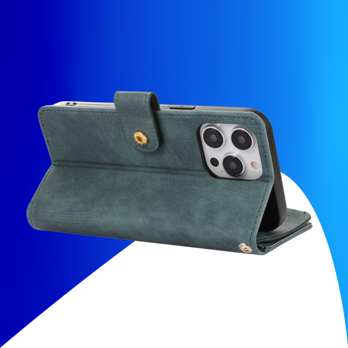 JVS Products iPhone 14 Pro hoesje - Bookcase - Pasjeshouder - Portemonnee - Koord - Kunstleer - Groen