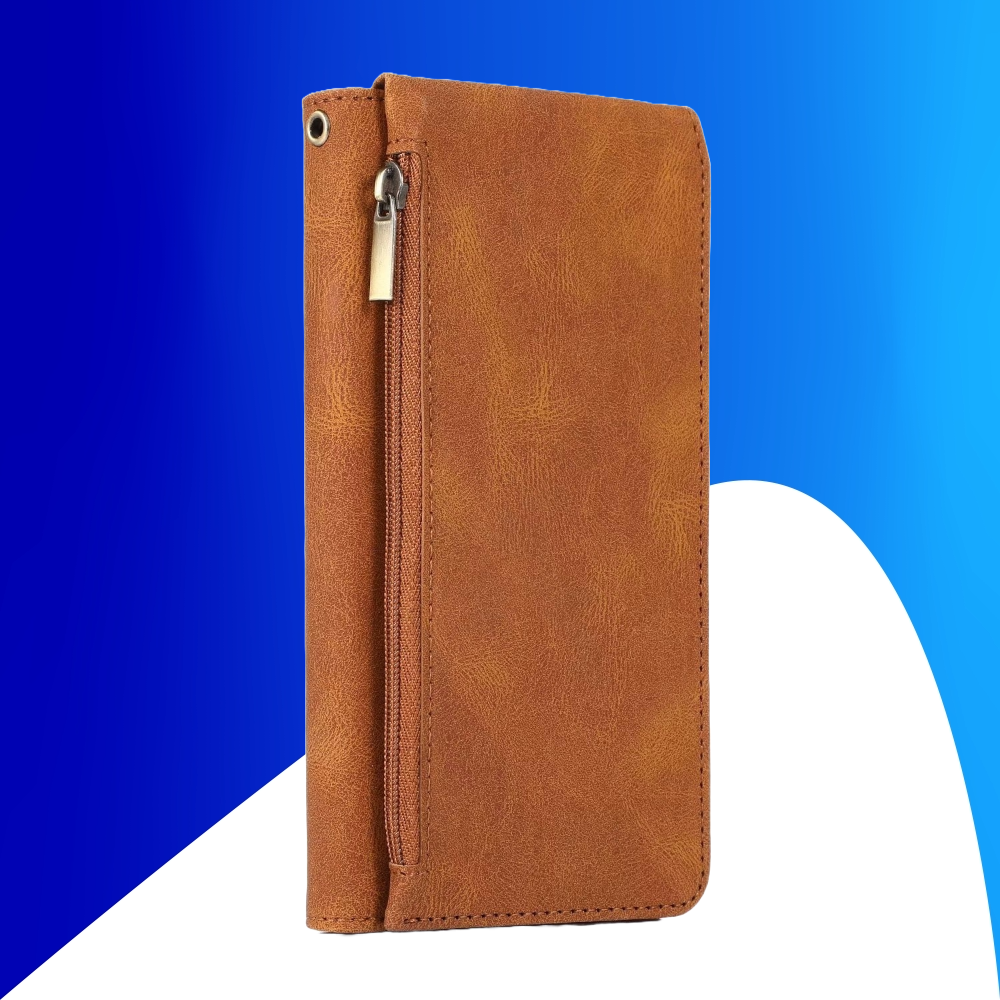 JVS Products Samsung Galaxy S24 hoesje - Bookcase - Pasjeshouder - Portemonnee - Rits - Kunstleer - Bruin