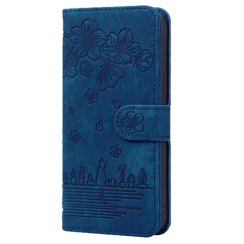 Samsung Galaxy S24 hoesje - Bookcase - Koord - Pasjeshouder - Portemonnee - Camerabescherming - Bloemenpatroon - Kunstleer - Blauw afbeelding