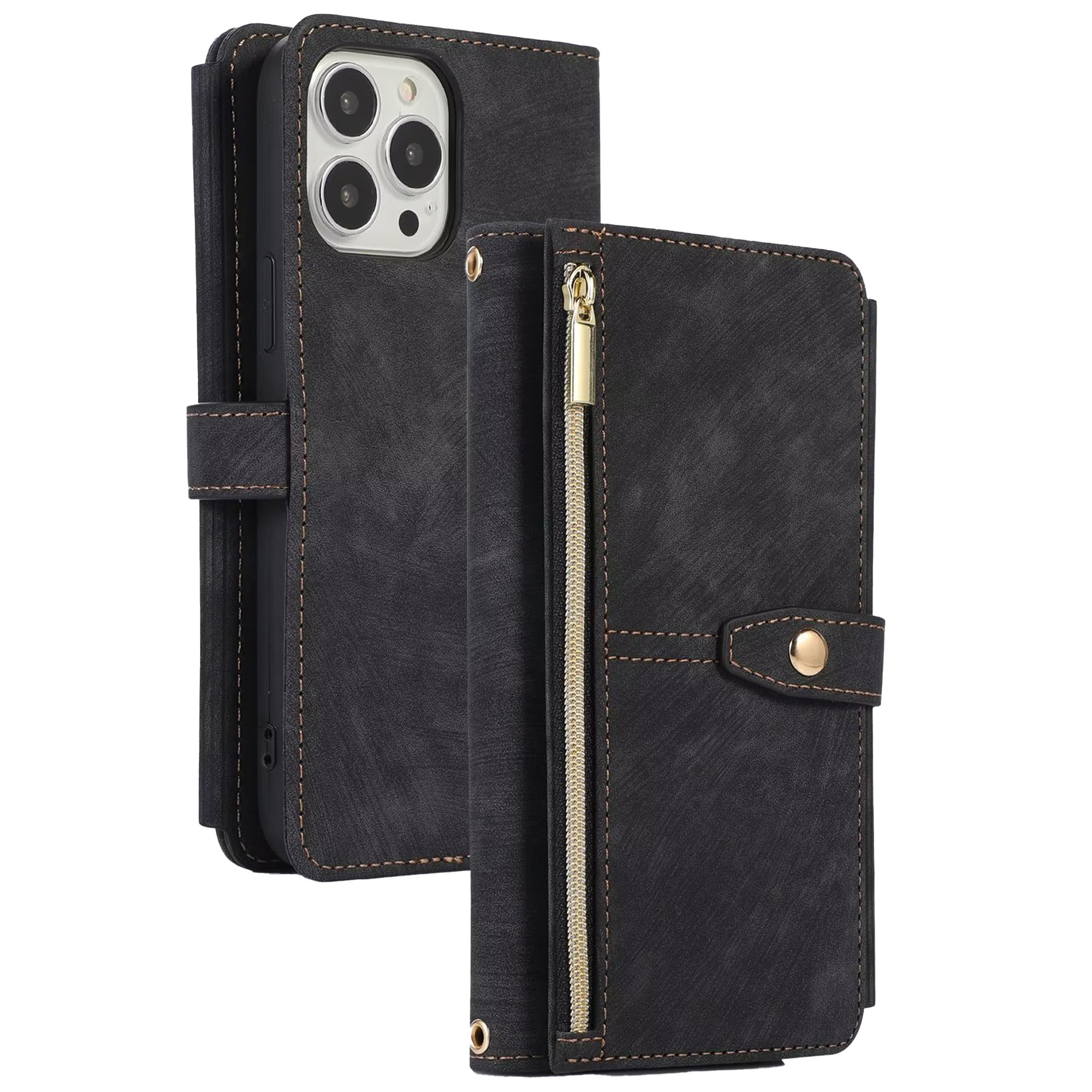 Samsung Galaxy S24 hoesje - Bookcase - Koord - Pasjeshouder - Portemonnee - Kunstleer - Zwart afbeelding
