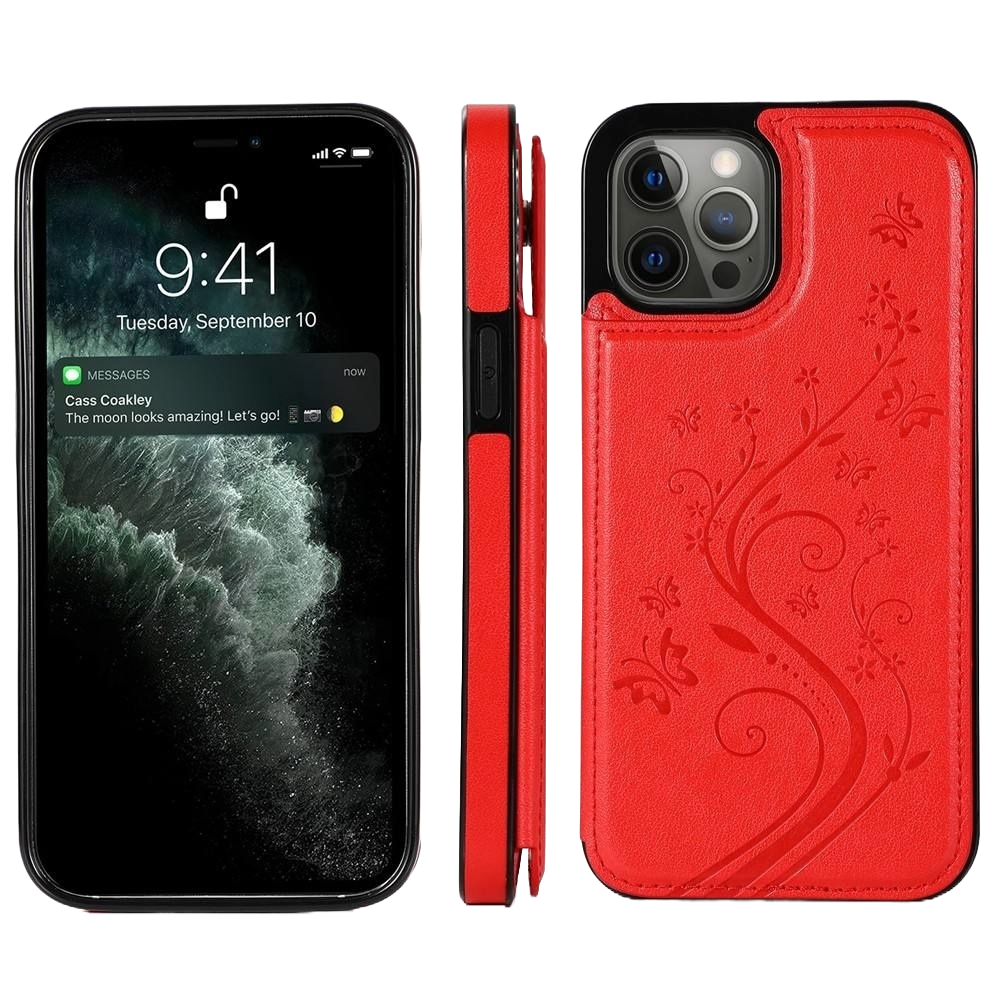 Samsung Galaxy S24 hoesje - Backcover - Pasjeshouder - Portemonnee - Bloemenprint - Kunstleer - Rood afbeelding