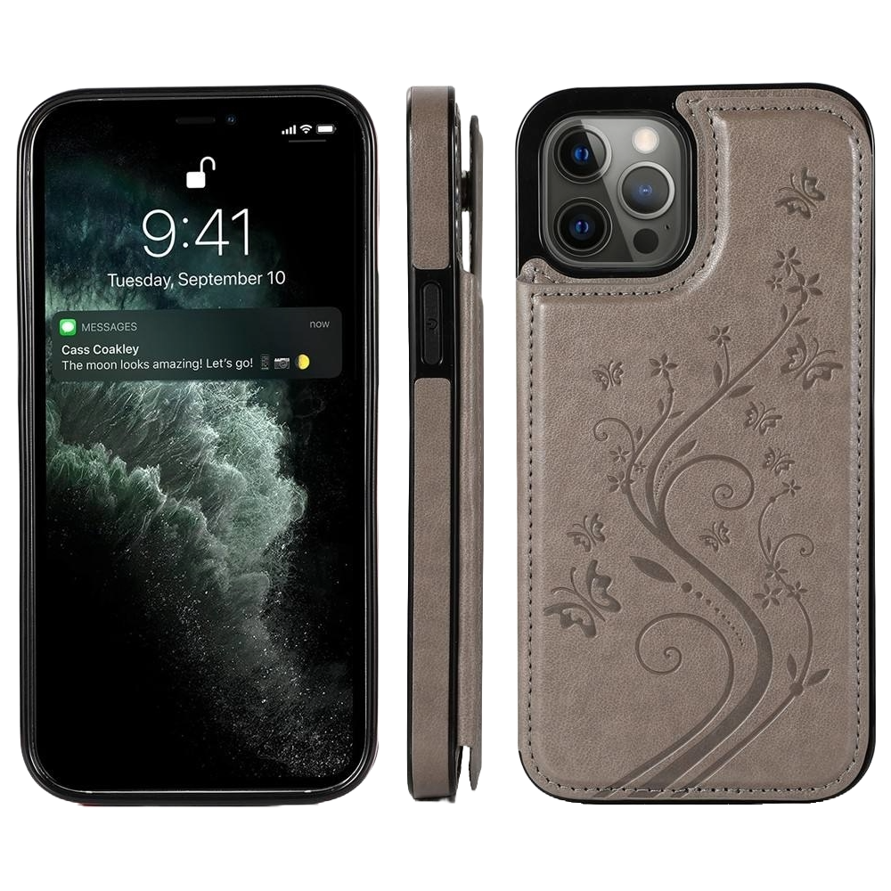 Samsung Galaxy S24 Plus hoesje - Backcover - Pasjeshouder - Portemonnee - Bloemenprint - Kunstleer - Grijs afbeelding