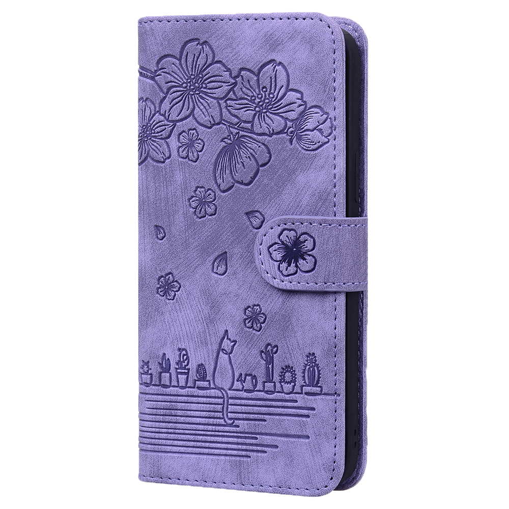 Samsung Galaxy S24 Ultra hoesje - Bookcase - Koord - Pasjeshouder - Portemonnee - Camerabescherming - Bloemenpatroon - Kunstleer - Paars afbeelding