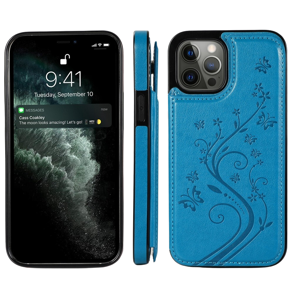 Samsung Galaxy S24 hoesje - Backcover - Pasjeshouder - Portemonnee - Bloemenprint - Kunstleer - Blauw afbeelding