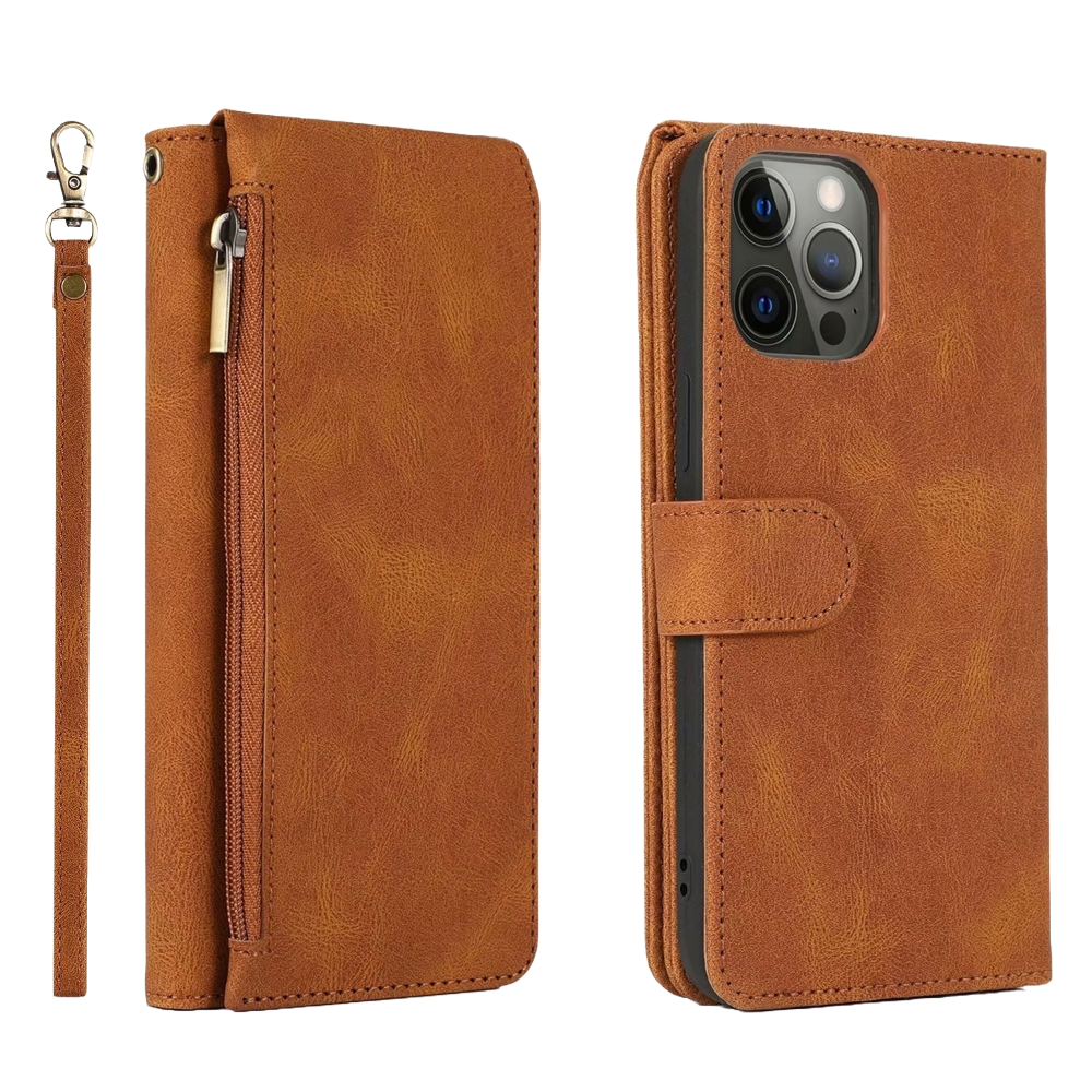 Samsung Galaxy S24 Ultra hoesje - Bookcase - Pasjeshouder - Portemonnee - Rits - Kunstleer - Bruin afbeelding