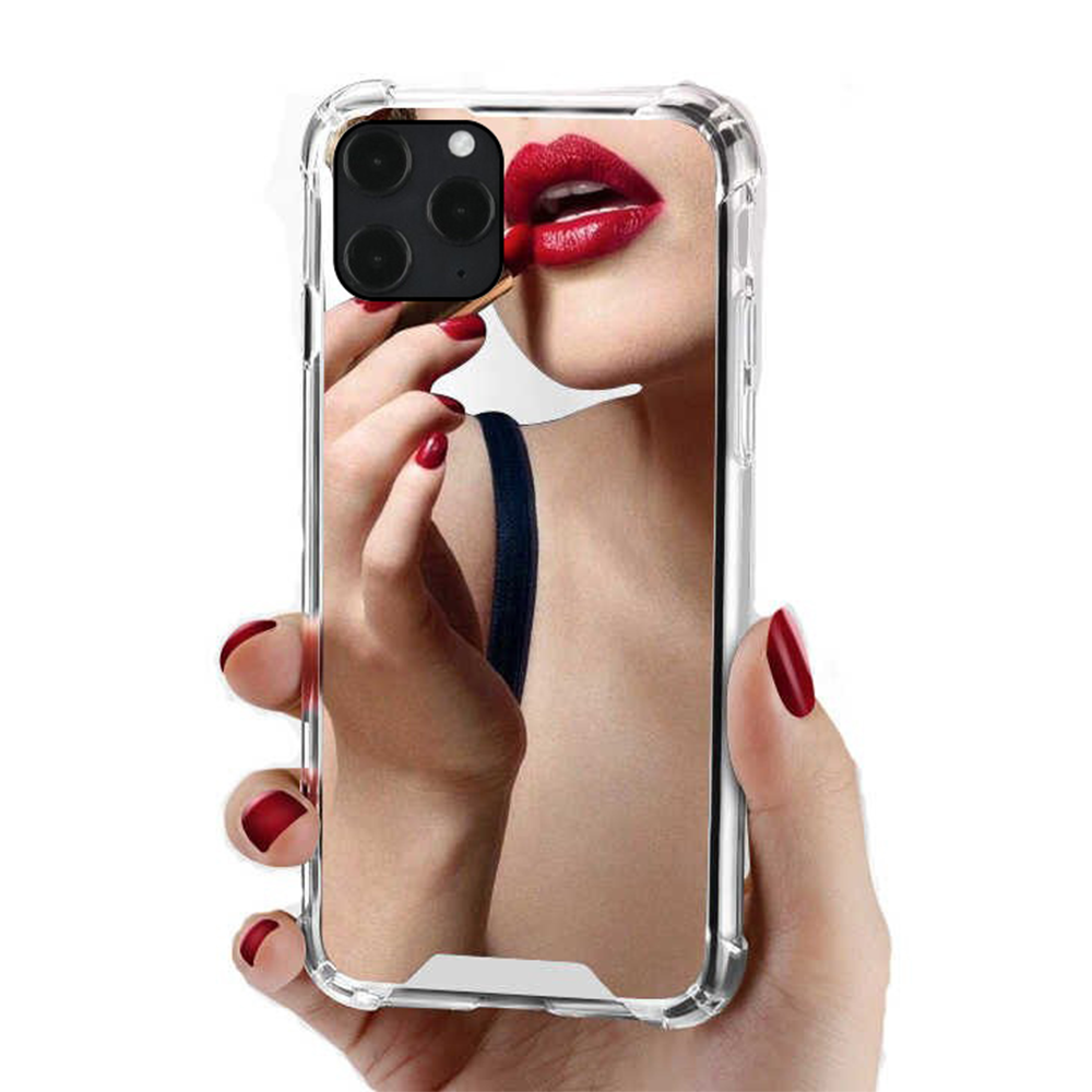 iPhone 12 Anti Shock Hoesje met Spiegel Extra Dun - Apple iPhone 12 Hoes Cover Case Mirror - Zilver