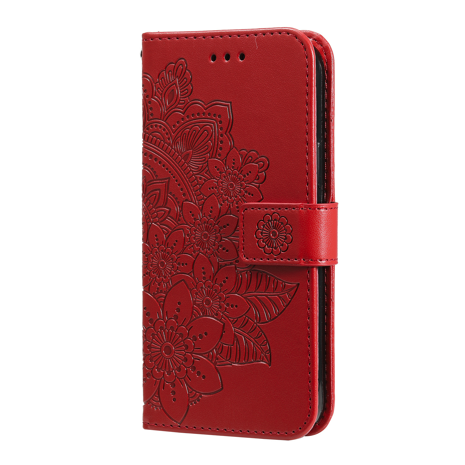 Samsung Galaxy A25 hoesje - Bookcase - Pasjeshouder - Portemonnee - Bloemenprint - Kunstleer - Rood afbeelding
