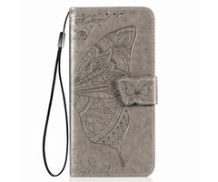 JVS Products Samsung Galaxy A25 hoesje - Bookcase - Pasjeshouder - Portemonnee - Vlinderpatroon - Kunstleer - Grijs