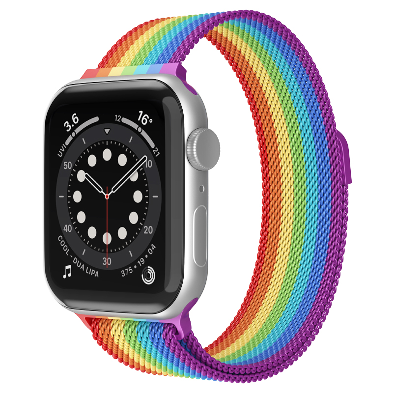 Bandje geschikt voor Apple Watch 38/40MM - Geschikt voor Series 1/2/3/4/5/6/7/8/9/SE/Ultra 1&2 - Maat One Size - Horlogebandje - Milanees - Regenboog