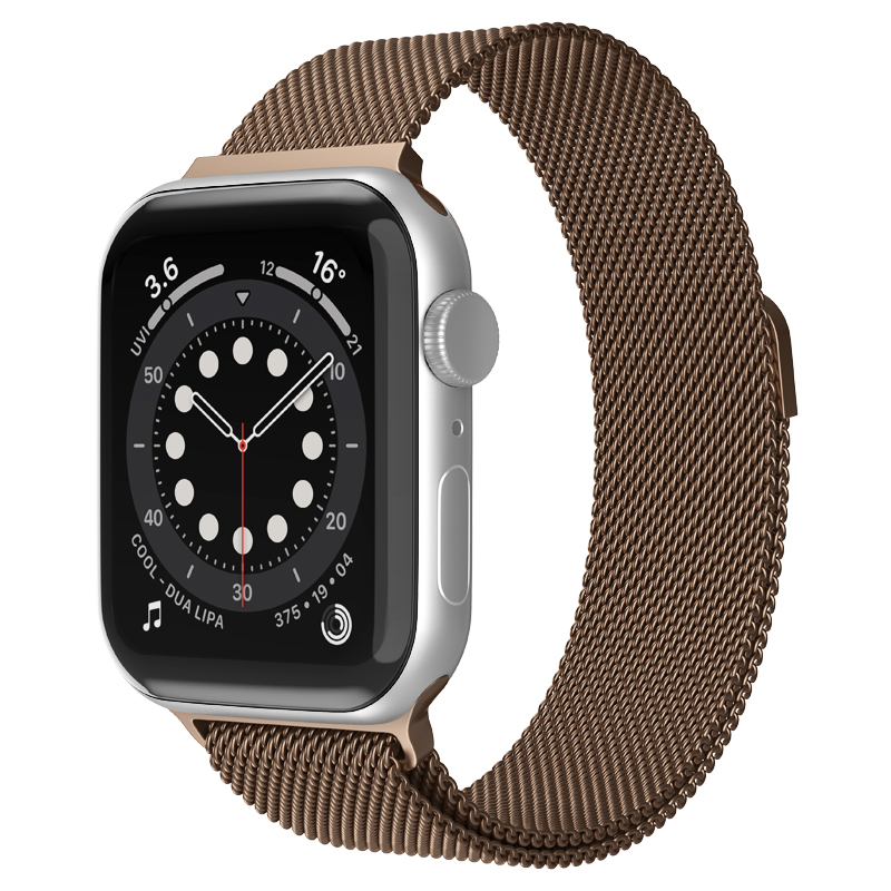 Bandje geschikt voor Apple Watch 38/40MM - Geschikt voor Series 1/2/3/4/5/6/7/8/9/SE/Ultra 1&2 - Maat One Size - Horlogebandje - Milanees - Bruin