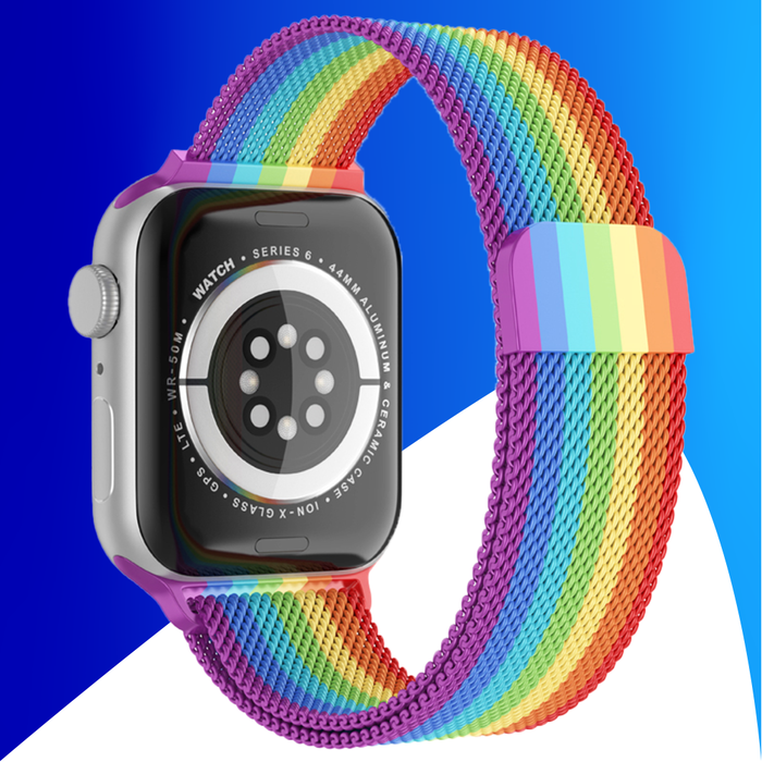 JVS Products Bandje geschikt voor Apple Watch 42/44MM - Geschikt voor Series 1/2/3/4/5/6/7/8/9/SE/Ultra 1&2 - Maat One Size - Horlogebandje - Milanees - Regenboog